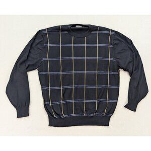 Talbots Men's Sweater Size L Blue PLaid Crewneck Pullover Lightweight